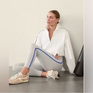 Athleta Ultra High Rise Elation Tight Light Gray Legging Blue Stripe Sz Small